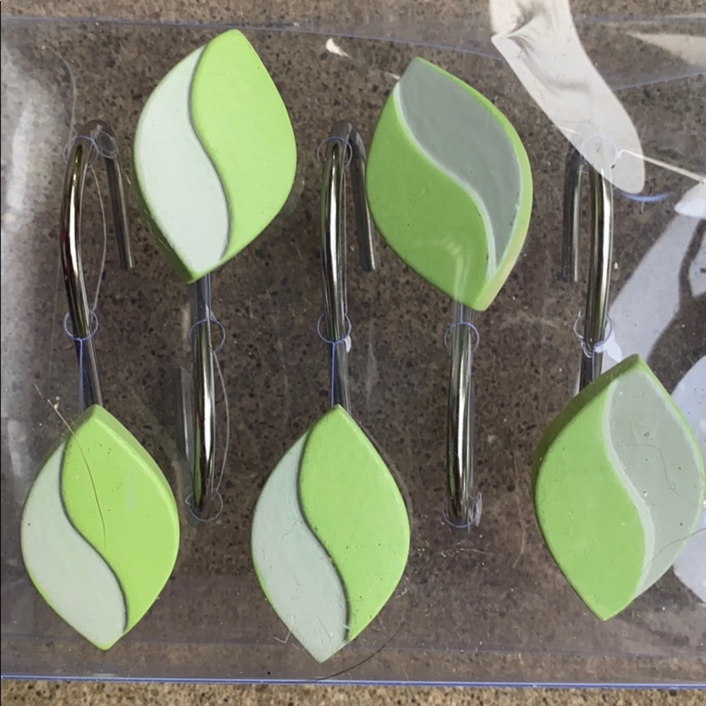 3/$20 Shower curtain hooks - green/grey leaf